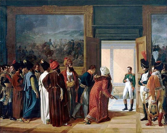 The Persian Envoy Mirza Mohammed Reza Qazvini meets Napoleon at Finkenstein Castle, April 27th, 1807 (François Mulard) (1769–1850)